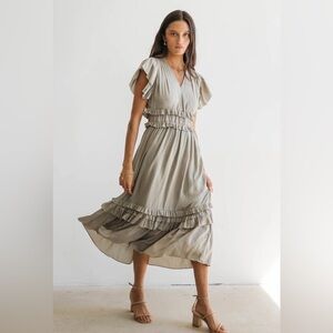 Bohme Light Gray Ruffle Midi Dress